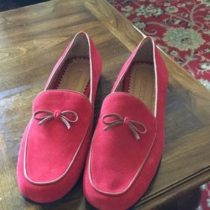 Land’s End red suede loafers. Women’s size 10.
